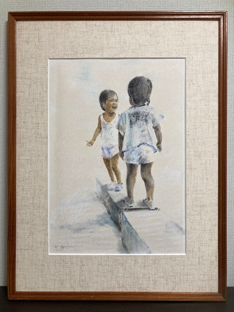 【真作保証】櫻井幸雄「陽光」パステル画 直筆サイン 真筆 額装 絵画