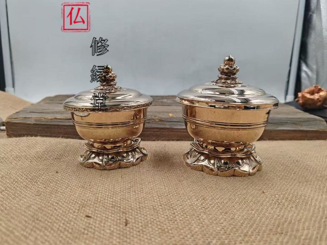 【修縁堂】密教法具古美術品 宝珠型 塗洒二器