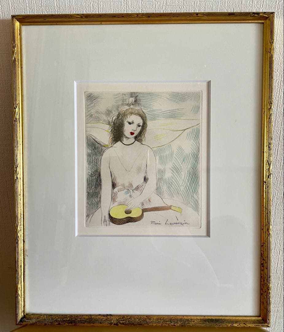 大丸梅田店にて購入　マリー・ローランサン「ギターを持つ少女」　【リトグラフ】