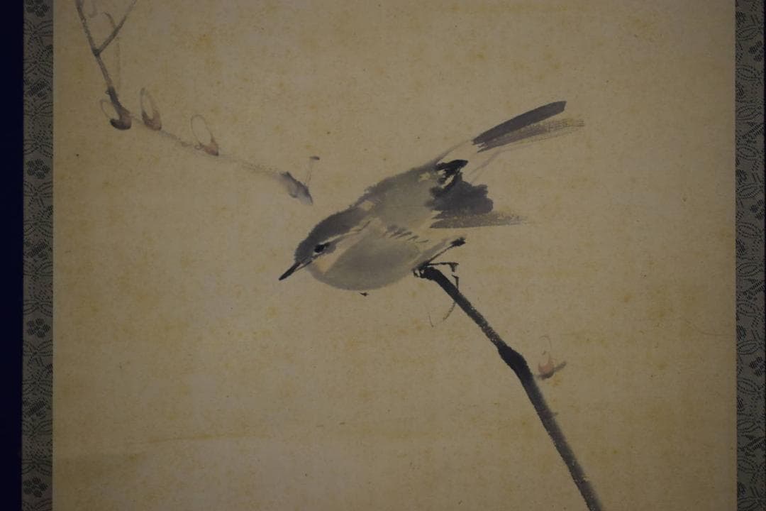 真作/呉春/鴬画賛/杉極箱付/布袋屋掛軸HH-838