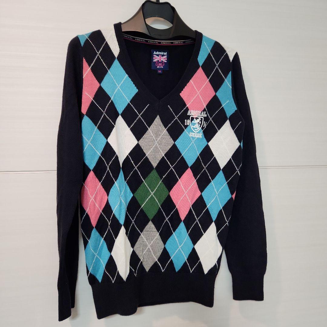 【新品未使用】Admiral GOLF／アーガイル Vネックセーター M