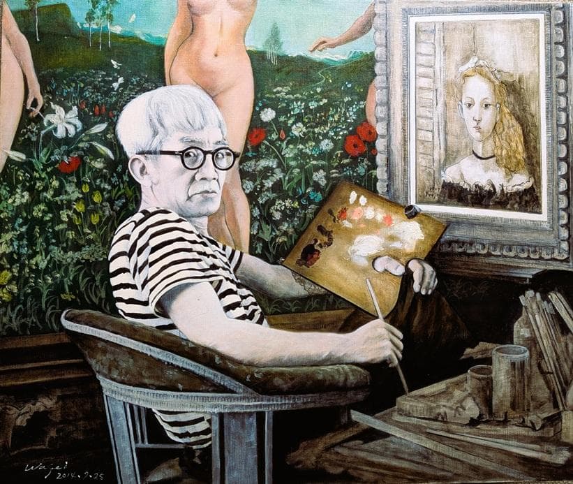 伊藤和生　藤田嗣治作「アトリエの自画像Ⅲ」白黒写真から油彩画にて模写 Ｆ20号