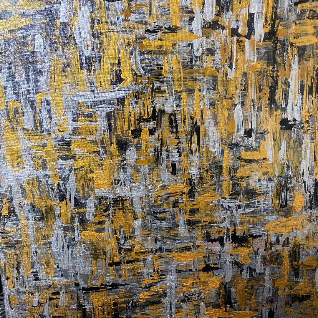 アクリル抽象画 金銀
