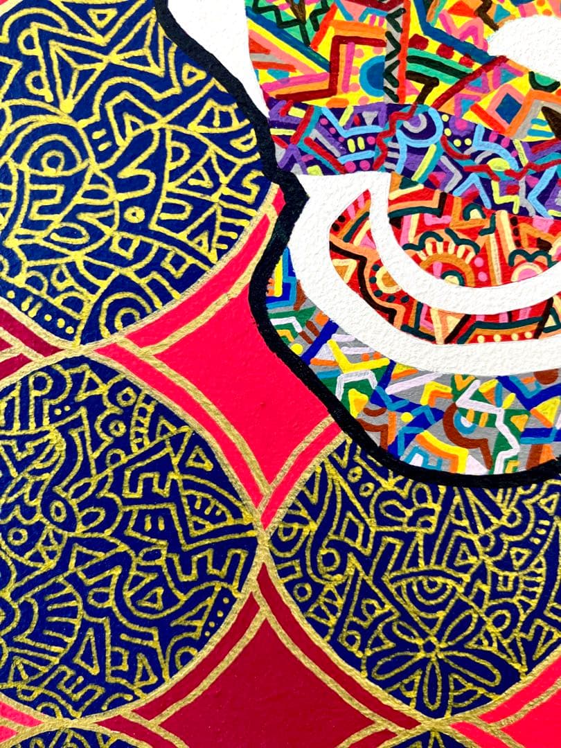 値下げ　原画　キリン　動物画　絵画　アクリル画　現代アート　細密画　一点物