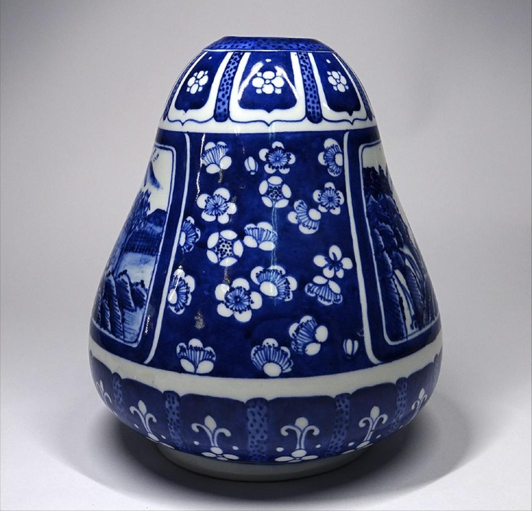 大清乾隆年製 風景 梅山水紋 青花染付 中国花器 壷 花生 花入 k03158