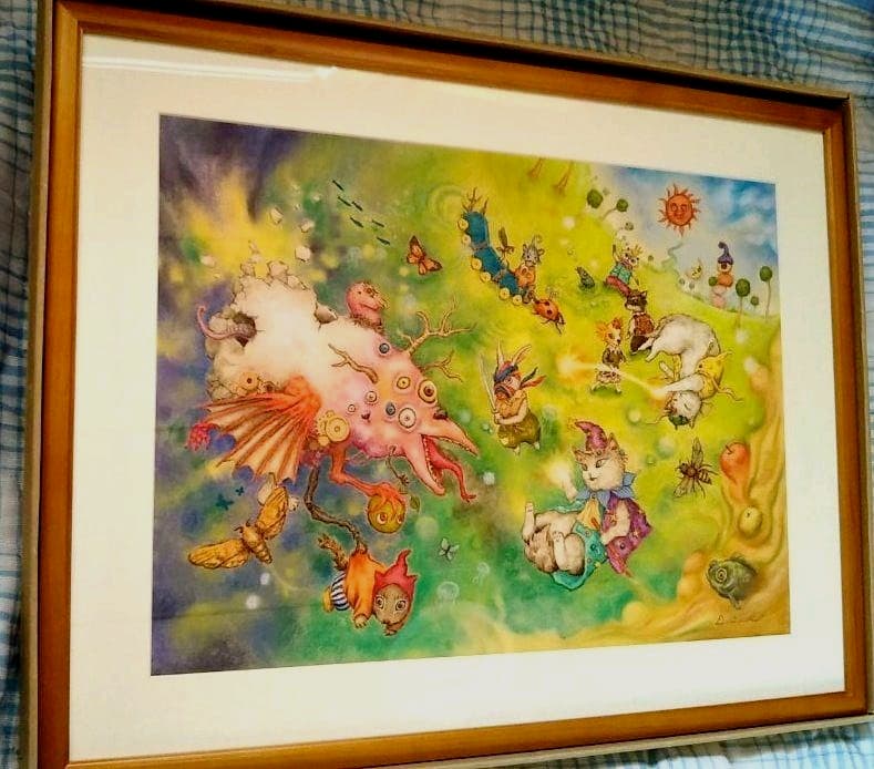 ✴️特別価格【原画】『夢幻界侵入者』（猫　犬　動物　絵画　パステル画　風景画）