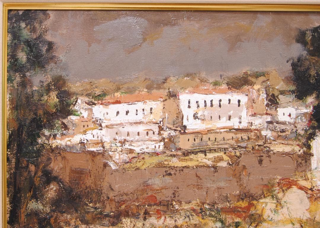 友成晴雄 Ｆ10 肉筆 風景画 「 野中の家 」 油絵 油彩画