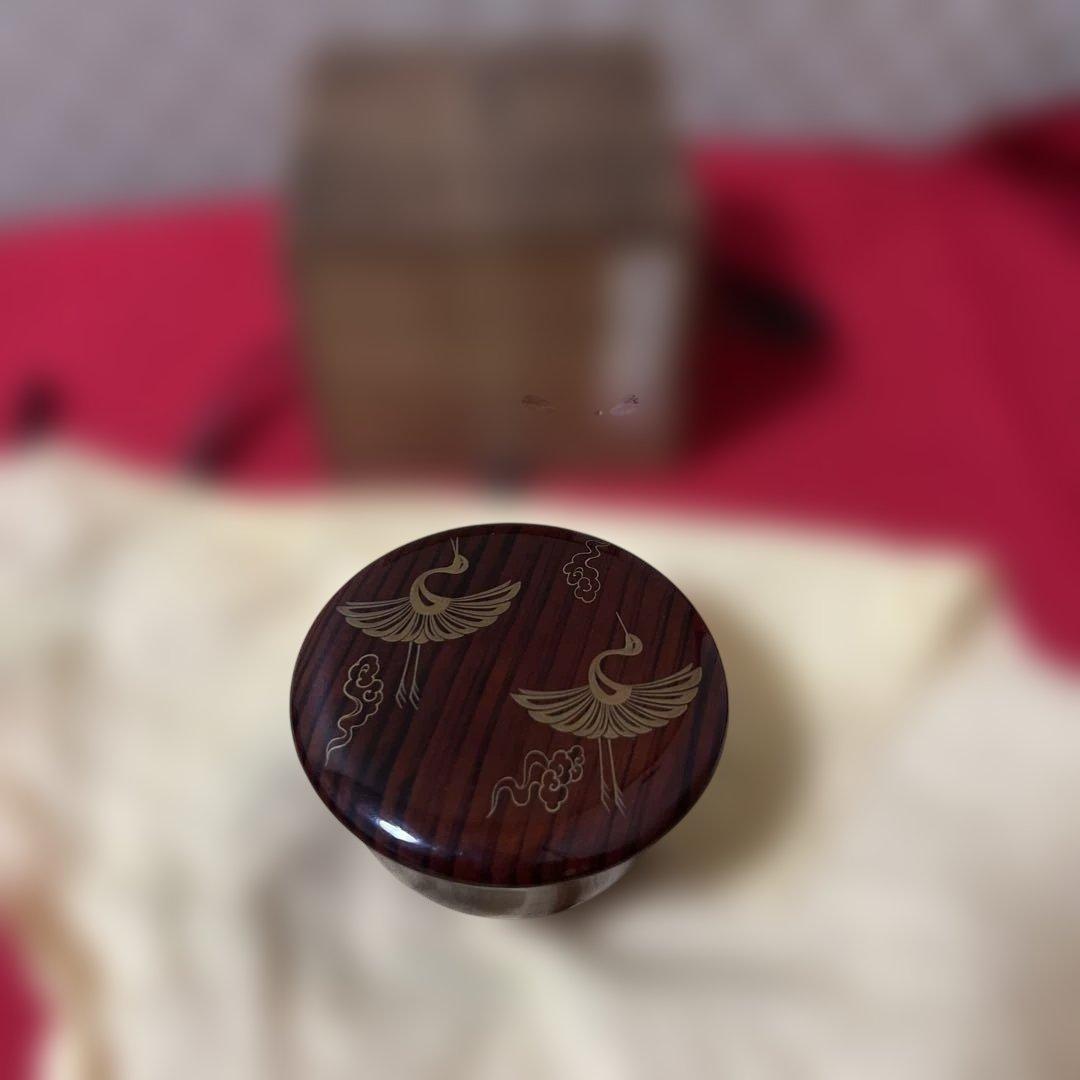 茶道具　雲鶴蒔絵　松茶入　出雲大社棟木古材造之　喜北作　箱書付き　無傷逸品
