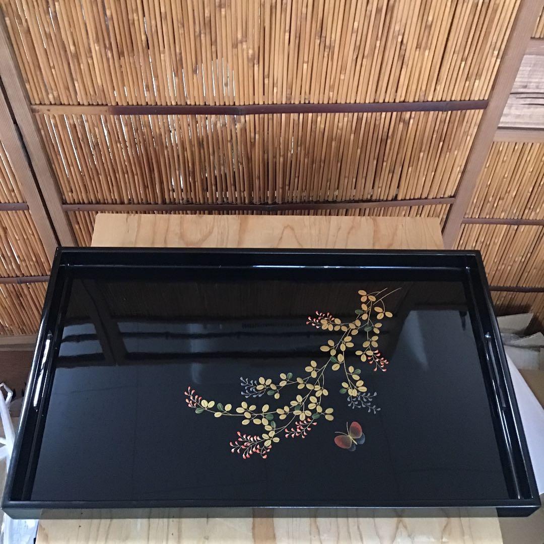 茶道具 美術漆器 お盆 萩と蝶 No422B