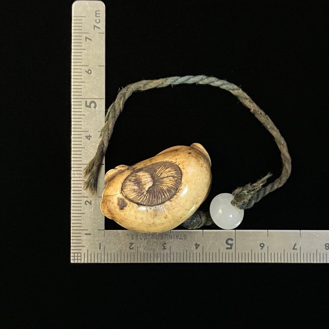 提げ物　根付　骨材　犬　天然素材　在銘　友一　彫刻