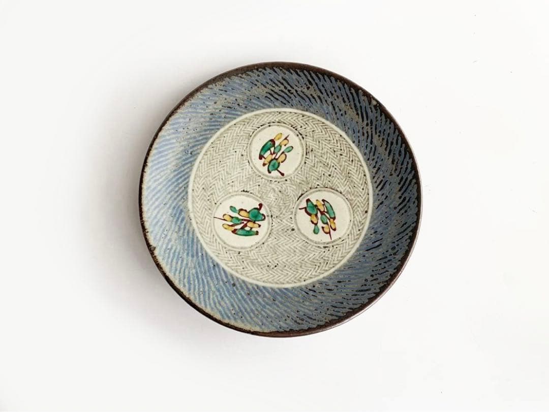 陶芸家　人間国宝　島岡達三　象嵌赤絵　草花文皿　大皿　共箱