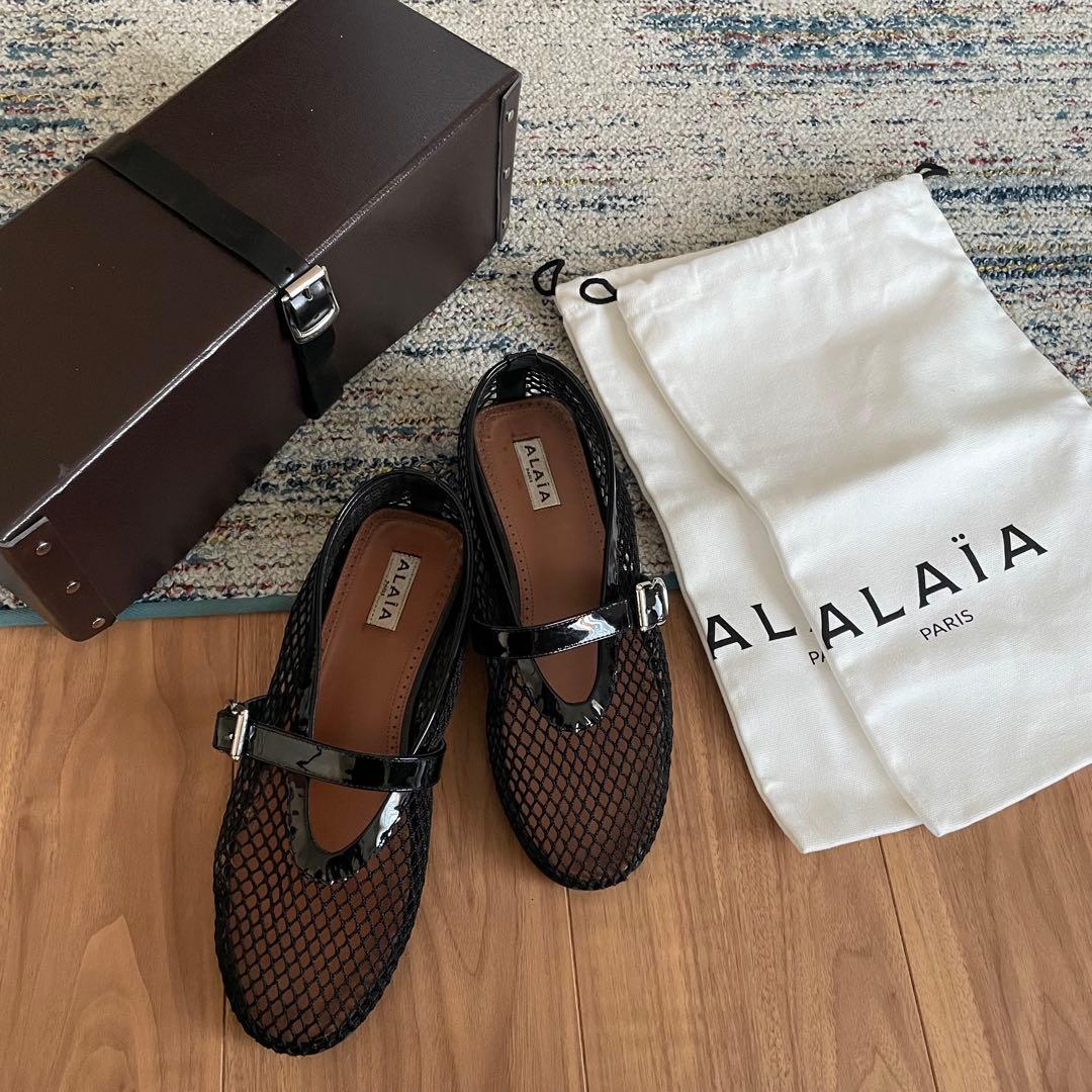 美品　Alaia バレエシューズ　ブラック　38.5 箱、袋付