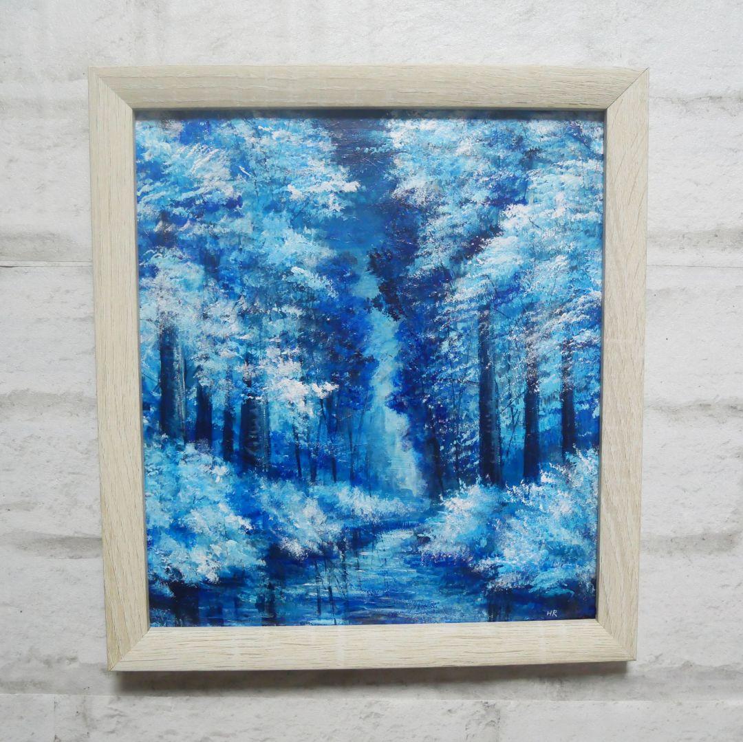 油絵 油彩 油彩画 絵 絵画【冬の森の川】