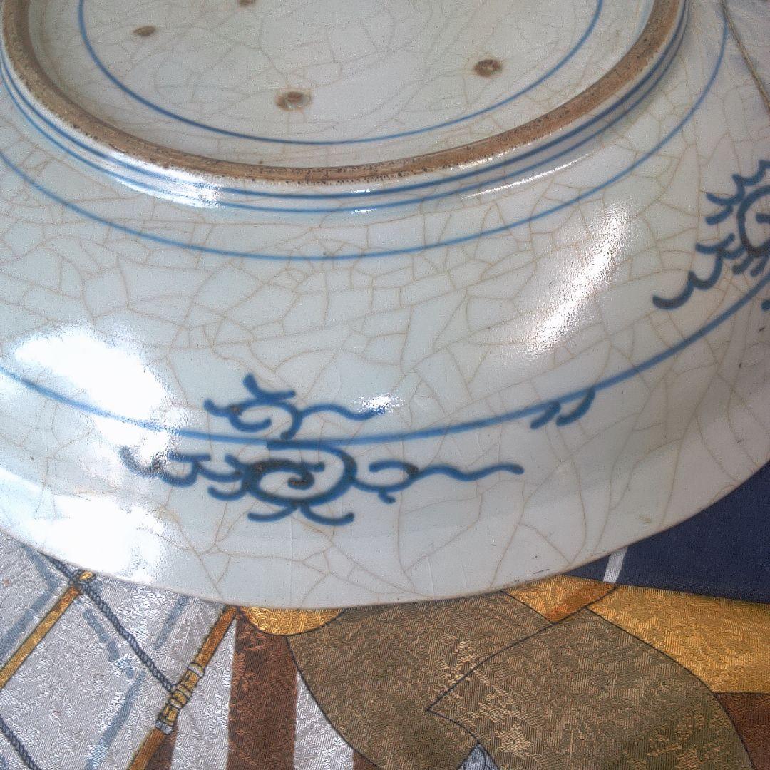 骨董６青い花柄の陶磁器平皿