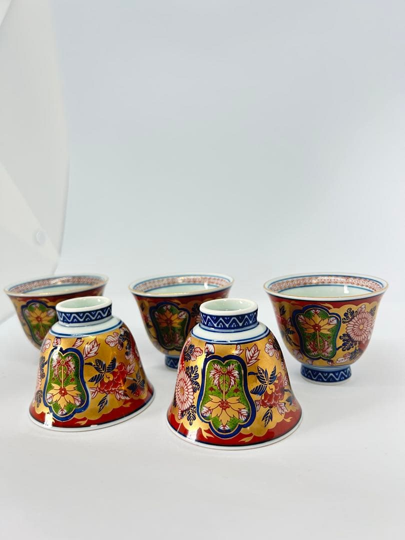 大特価　賞美堂 日肥其泉作 極錦金彩古伊万里 煎茶碗揃　有田　其泉窯　5客　汲出