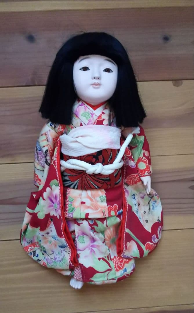 市松人形 松乾斉東光 赤地に花柄の着物 約42cm