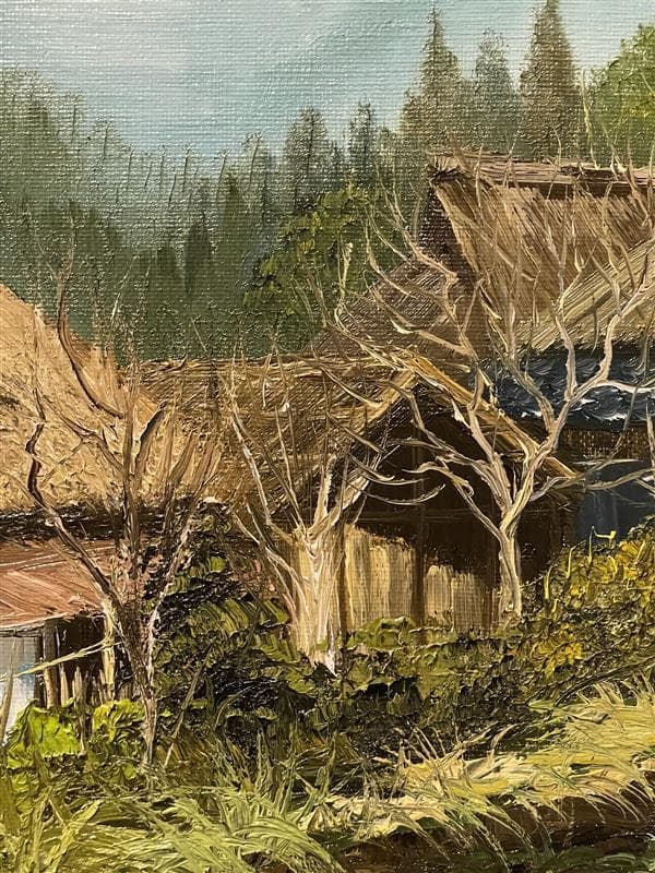 「真作」北川照生「藤橋の山村」風景画　油彩画　額装　サイン有り　F8号