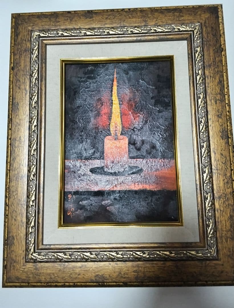高島野十郎、絵画、油彩SM号、蝋燭、新品高級額縁、肉筆画。