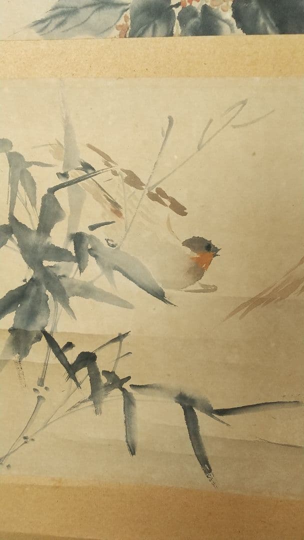 鳥 画賛 紙本掛軸 中国？ 作者不詳 次言？次公筆