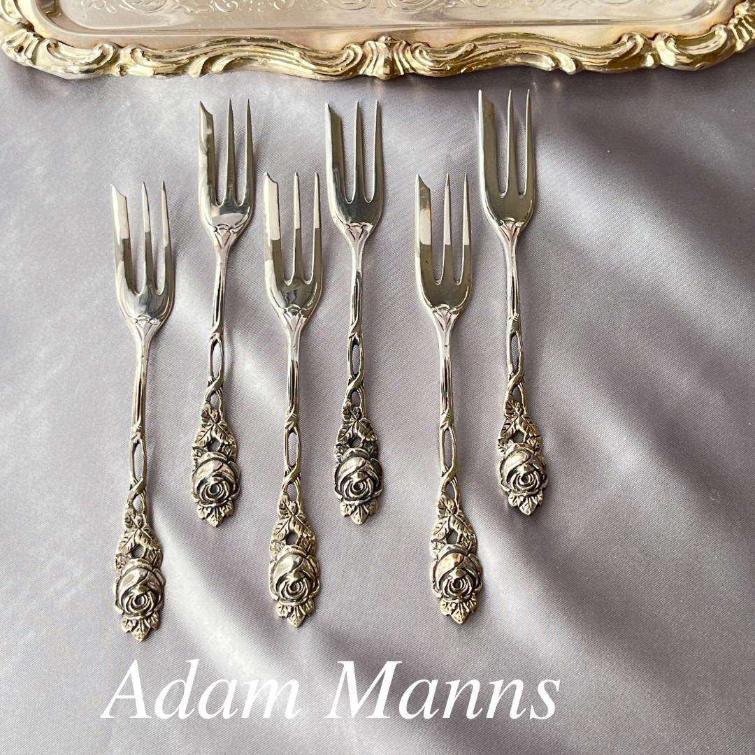 【Adam Manns】 薔薇のケーキフォーク 6本【純銀】ヒルデスハイムローズ