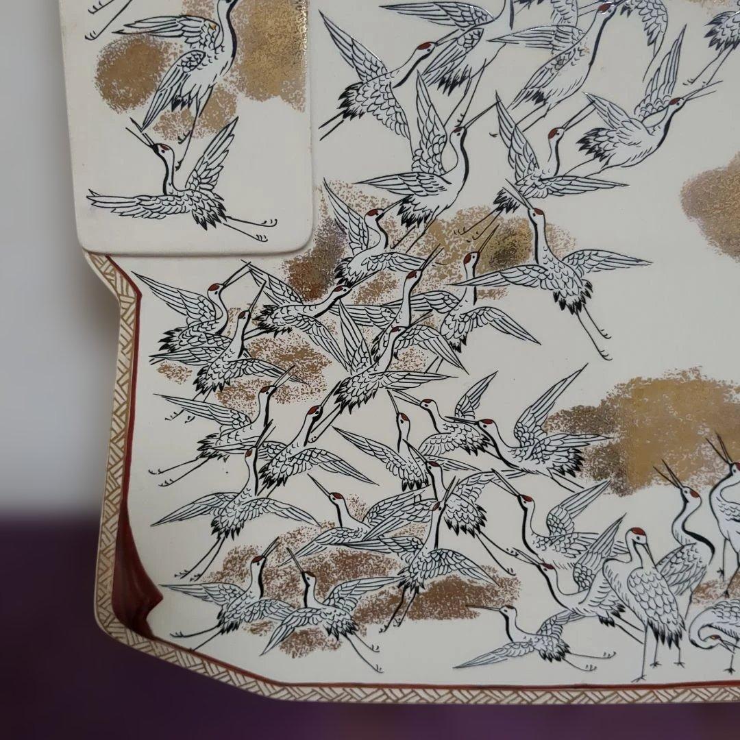 九谷焼 手描きの鶴　飾額　お正月　結婚式　お祝い　プレート　皿