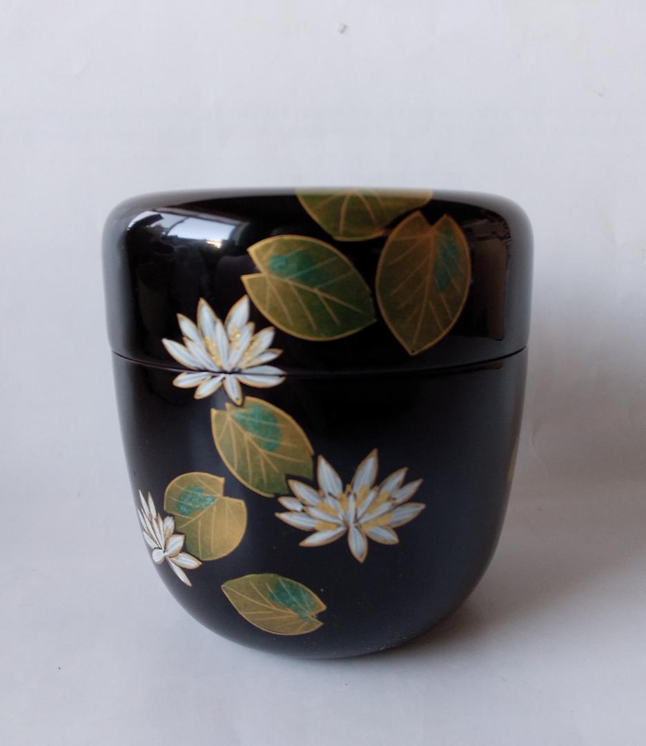 蒔絵師 佐々木麗峰 作 内朱塗 ひつじ草蒔絵 中棗 共箱 栞 漆器 茶道具 新品