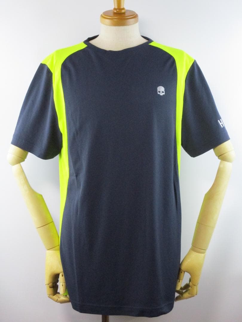 【ハイドロゲン・テニス】インレイ・テックＴシャツ★未使用★XLネイビー×イエロー