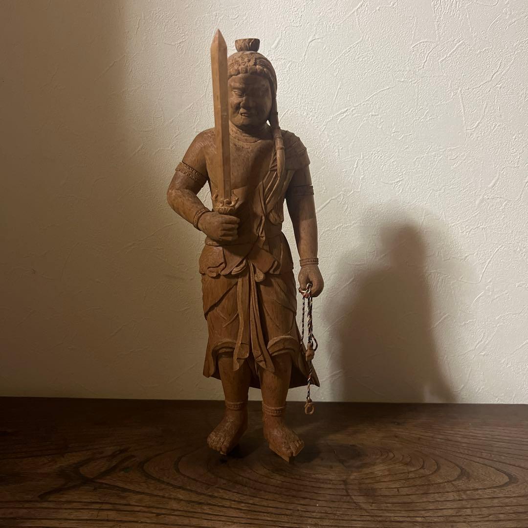 木製 不動明王像 剣と鎖付き 約30cm