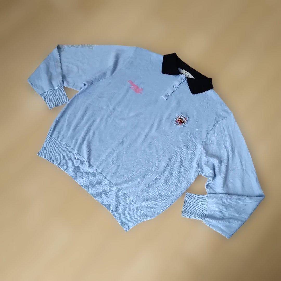 【ずっと真夜中でいいのに。】長袖ニットポロシャツ/ライトブルー