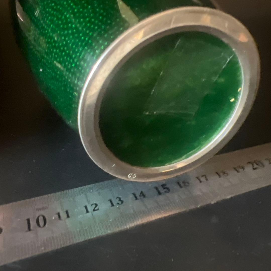 安藤七宝焼　梅菊竹　珍しい深緑系　花入れ　花瓶　華道　刻印有　極上工芸　金属工芸