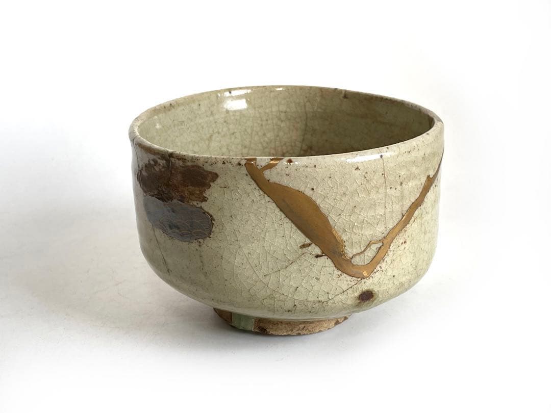 骨董　アンティーク　黄瀬戸　茶碗　金継ぎ　御深井焼　共箱　銘雨後