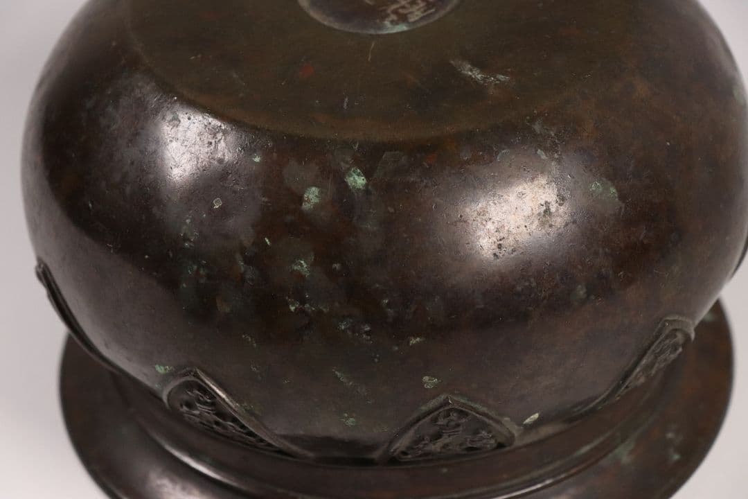 龍文堂 古銅 建水 こぼし 茶道具 煎茶 蝋型鋳造 中国 銅製 時代【MA461