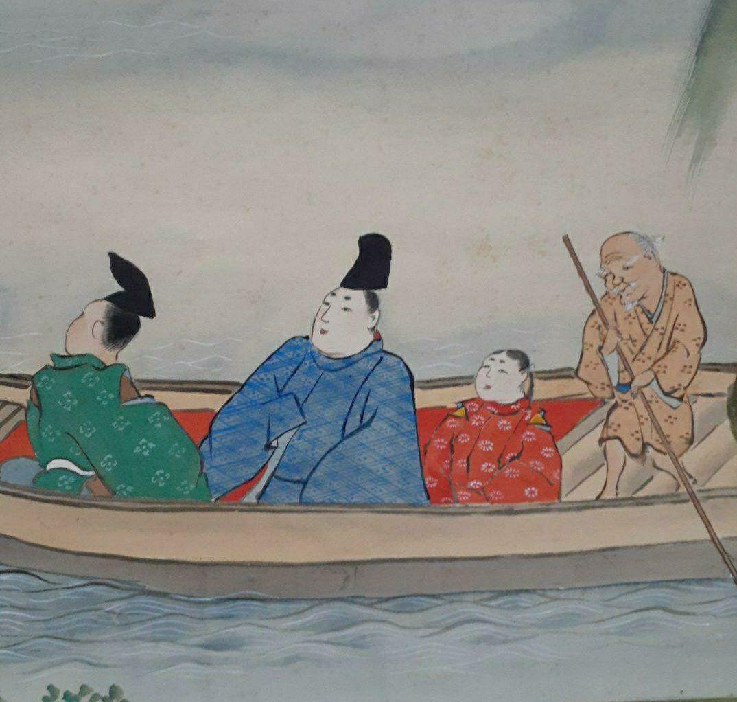 掛け軸/船/人物