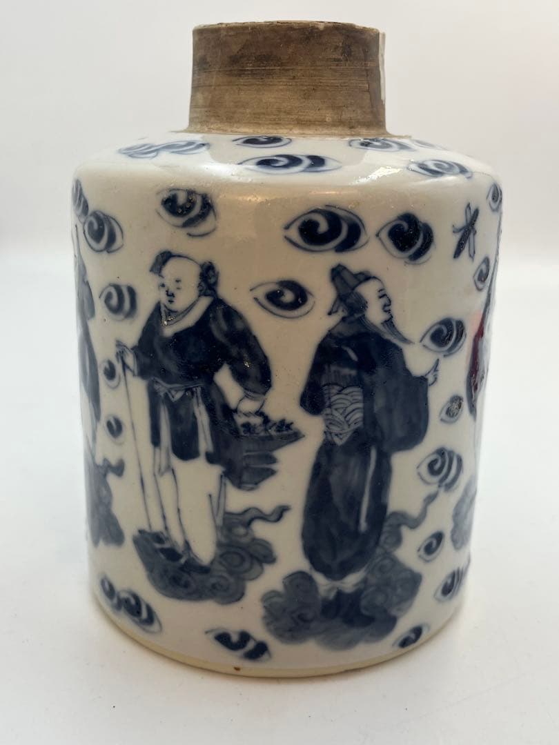 中国清朝染付 青花ハ仙人物紋瓶在銘利奥記唐物 時代物口縁に修繕あり