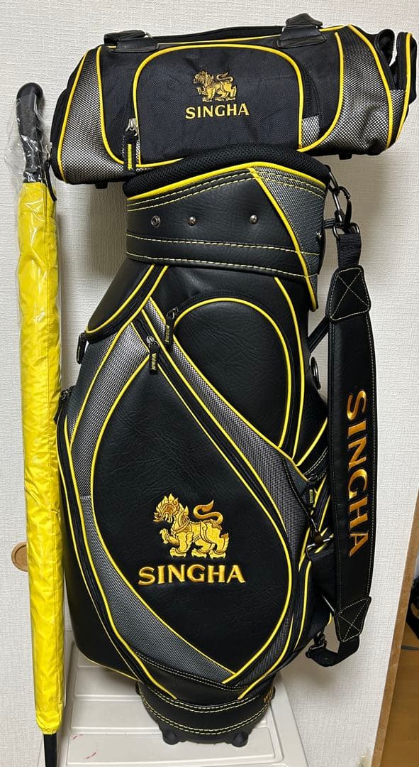 【激レア・非売品】ゴルフキャディーバッグシンハ 黒 ゴルフバッグ 傘3点セット