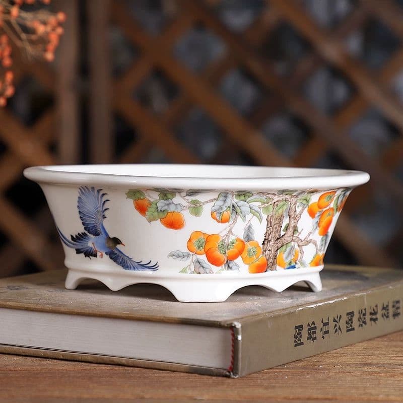 秋柿植栽鉢 盆栽鉢 山野草鉢 多肉植物 植木鉢 小品大品盆栽鉢 陶器鉢置物