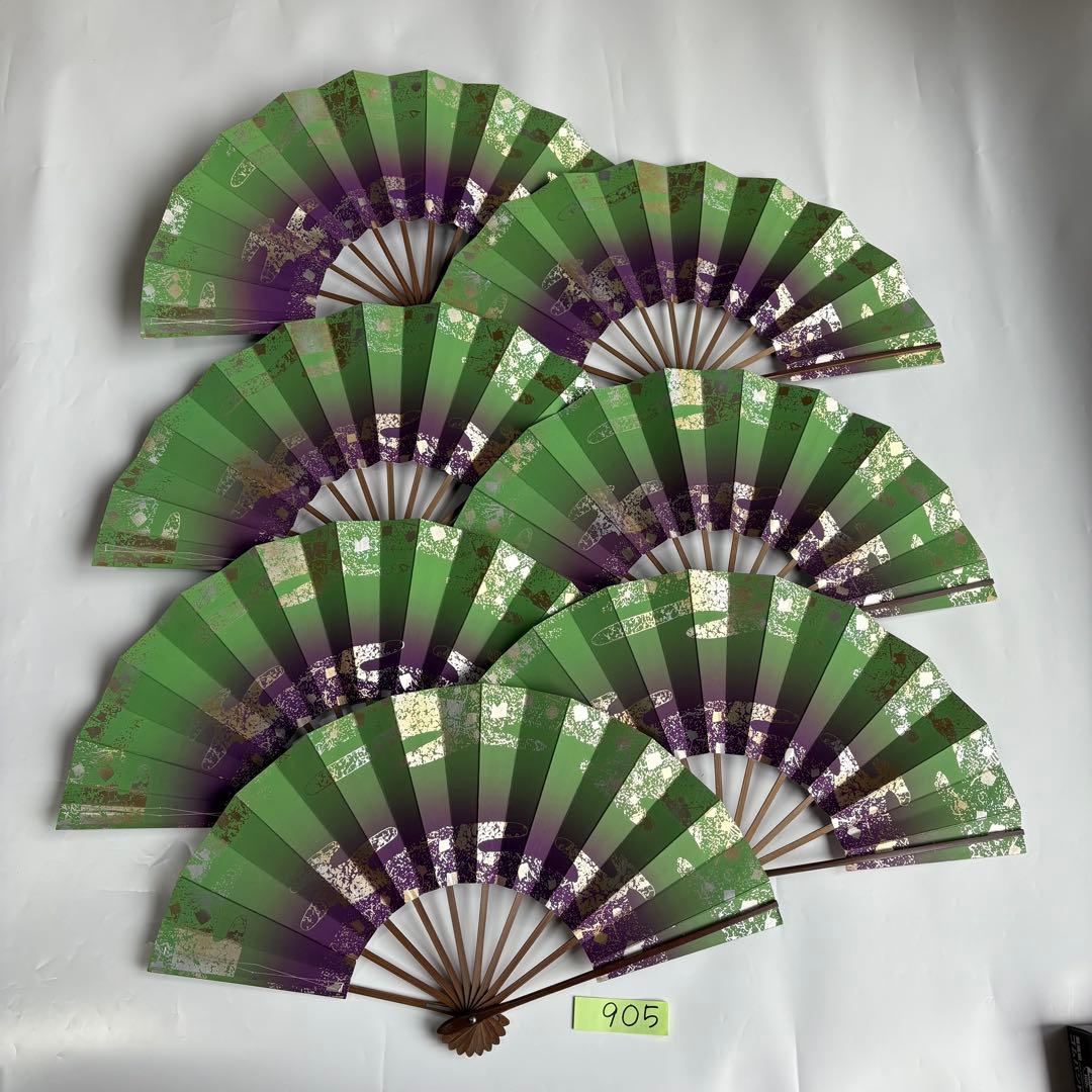 (905)舞扇　7本セット　緑　紫　金銀　煤竹