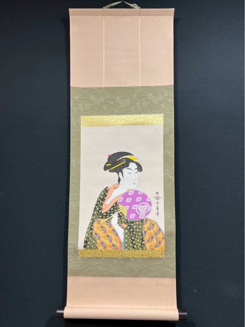 35 喜多川歌麿 美人浮世図 絹本 工芸 美品