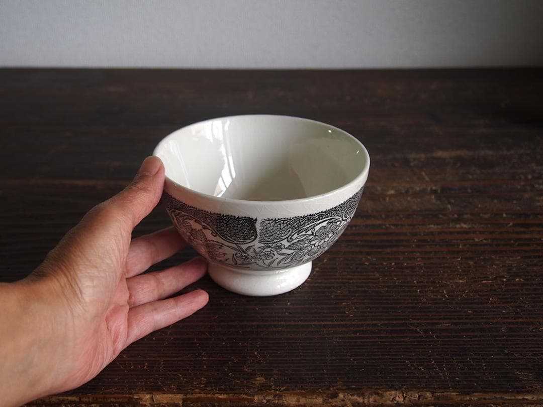 大きめヴィクトリアン様式 グリザイユ カフェオレボウルスペイン古陶/K280