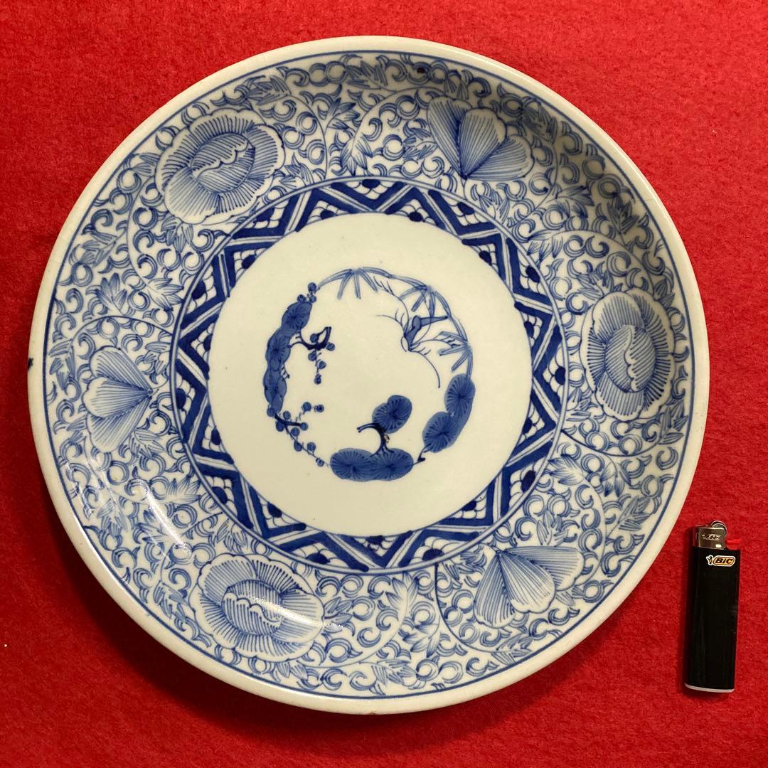 古陶磁　佐賀　古伊万里　白磁花唐草　約9寸皿　（美品）