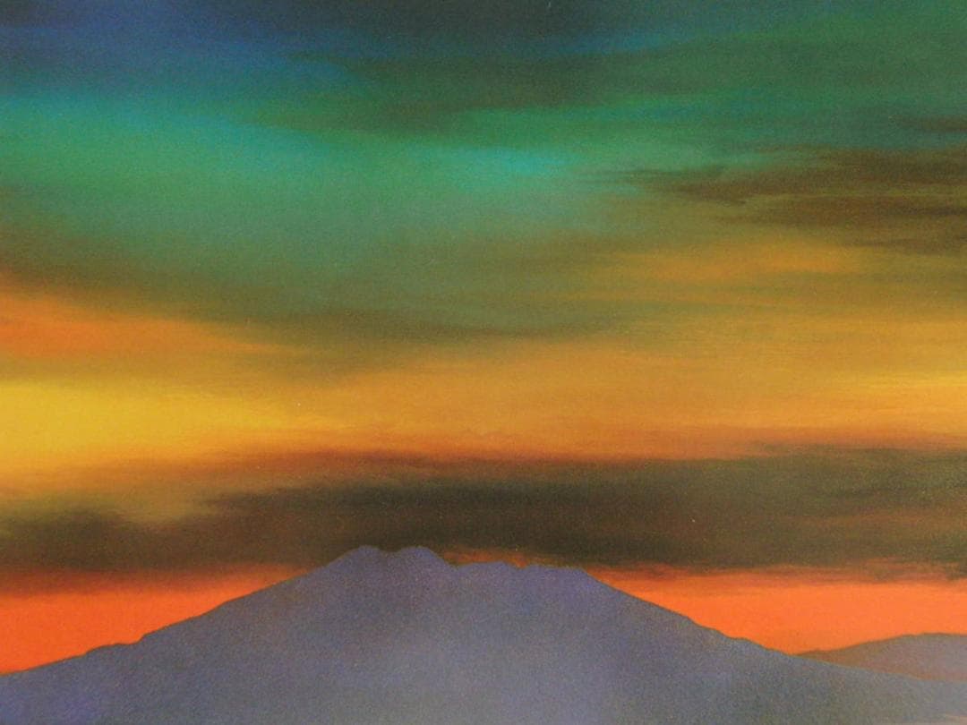 鎮西直秀、【晨旦　桜島】、希少な額装用画集より、新品額装付、状態良好