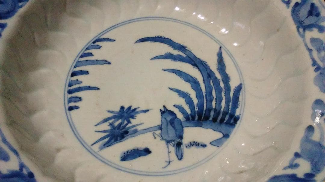 古伊万里　鳥絵　大平・大鉢　無傷・時代箱入