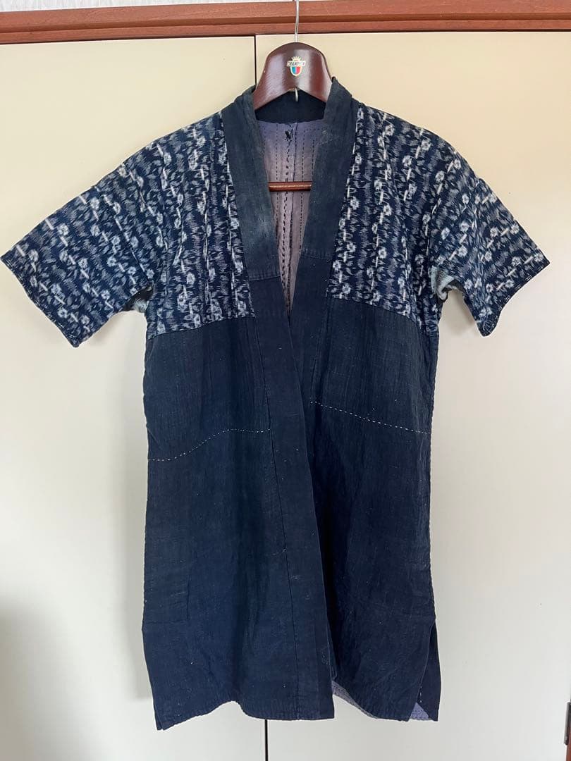 貴重！骨董 手縫い ビンテージ 藍 襤褸 ボロ 絣 刺し子 古布 半纏 はっぴ