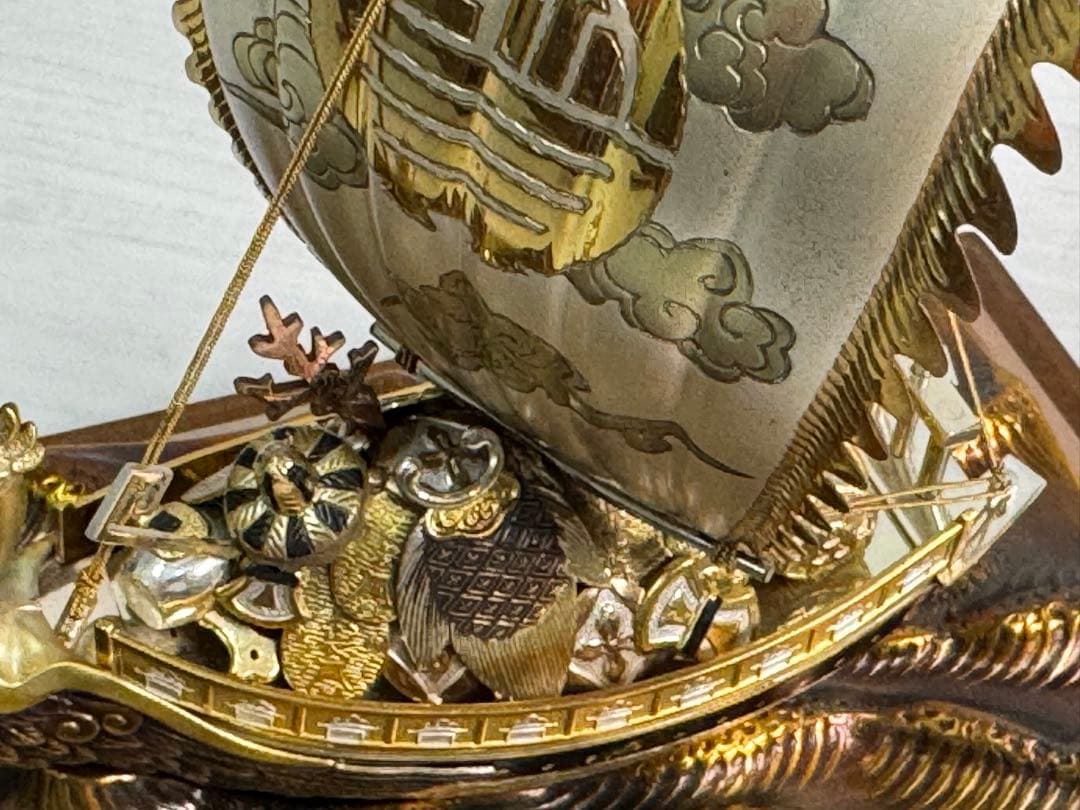 関　武比古　銀製　宝船 ガラスケース付き