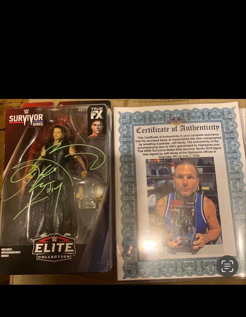 一点物WWE 認証書付きサイン入り jeff hardy elite エリート
