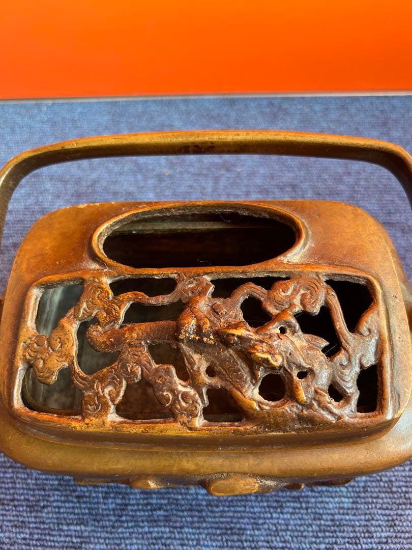 1033 中国骨董　大明宣徳年製銘　銅製　手炉　香炉　時代物