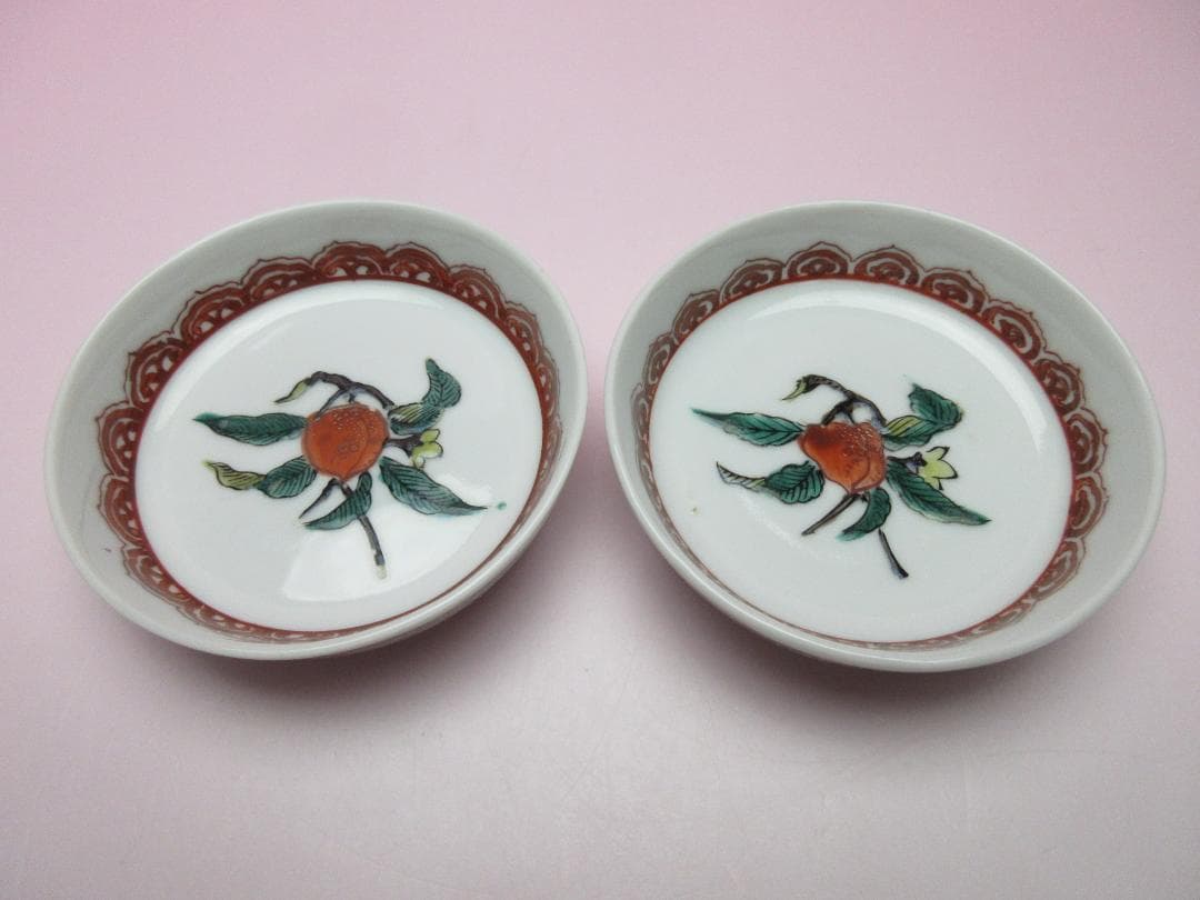 九谷 角福 赤絵 桃紋 豆皿 小皿 １０枚 MO70718