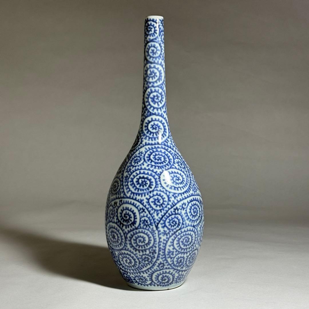 ◆上手品 古伊万里 染付蛸唐草文 鶴首徳利 一輪挿し 花瓶 江戸時代中期〜後期◆