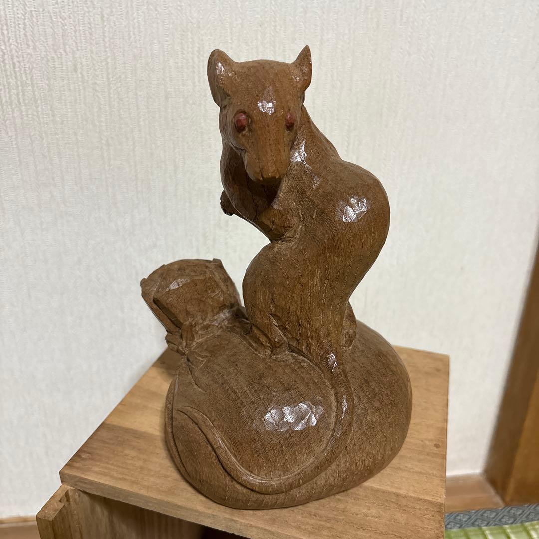 彫刻家　辻 志郎　子　ネズミ　木彫り　骨董品　工芸品　芸術　置物　オブジェ