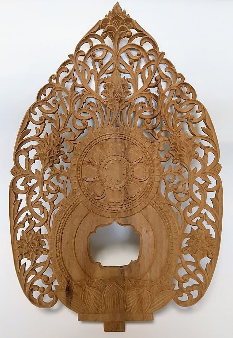 光背(3.5寸坐像用)#420 透し彫 宝相華唐草 ◆白檀 木彫 仏像付属品